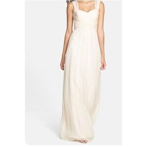 Amsale Womens Sz 16 Pink Silk Crinkle Chiffon Bridesmaid Dress Full Length Gown